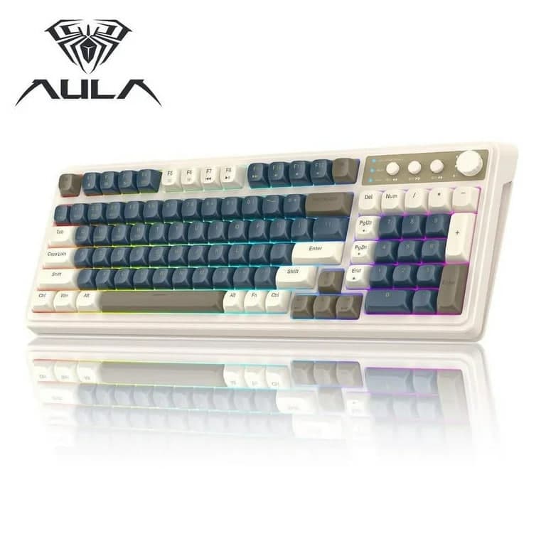 AULA S99 Keys Gaming Keyboard, Tri-Mode Bluetooth/2.4GHz/USB-C Retro Creamy Color Keyboard  2
