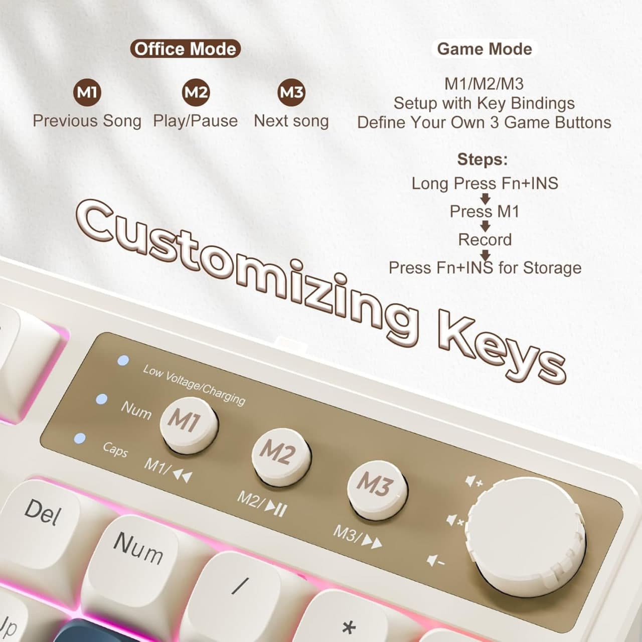 AULA S99 Keys Gaming Keyboard, Tri-Mode Bluetooth/2.4GHz/USB-C Retro Creamy Color Keyboard  6