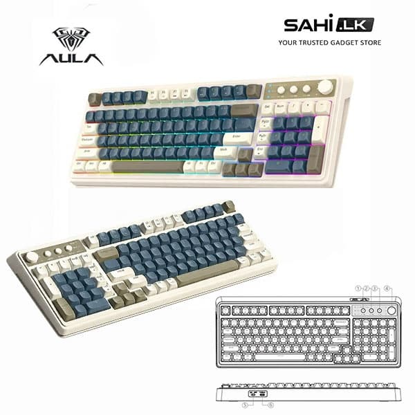 AULA S99 Keys Gaming Keyboard, Tri-Mode Bluetooth/2.4GHz/USB-C Retro Creamy Color Keyboard 