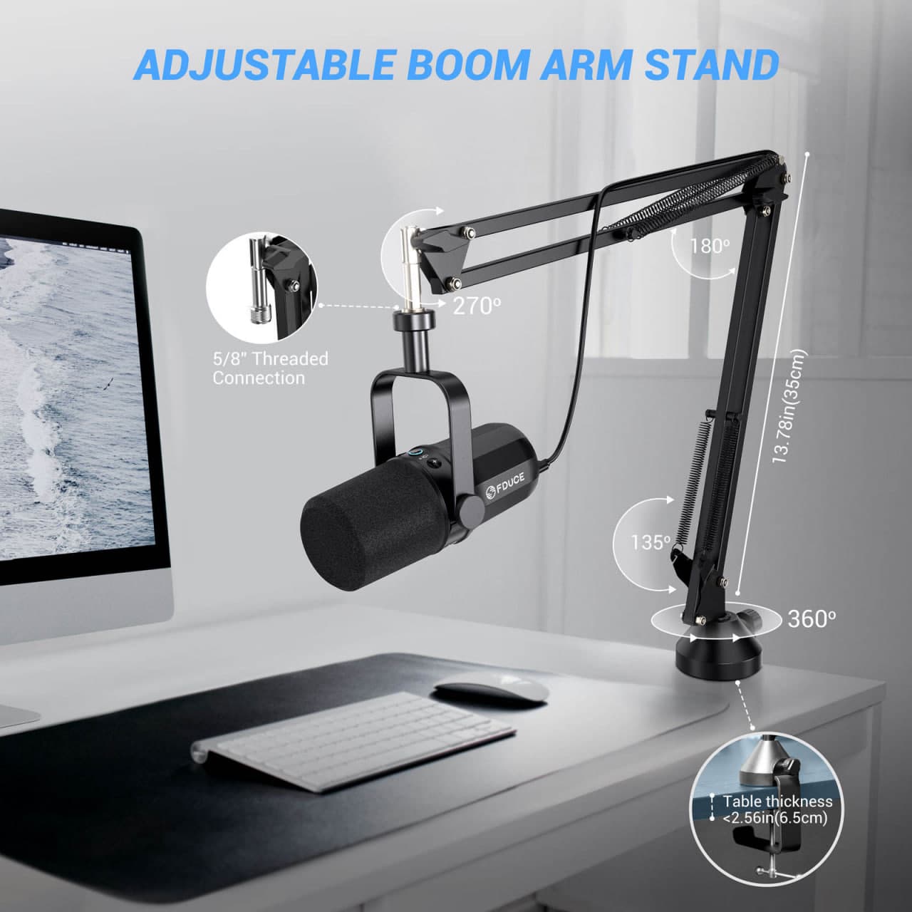 FDUCE SL40+ USB/XLR Dynamic Microphone Kit With Built-in Headset Output / Sound Insulation/Arm Stand,For PC PS5/4 Mixer  5