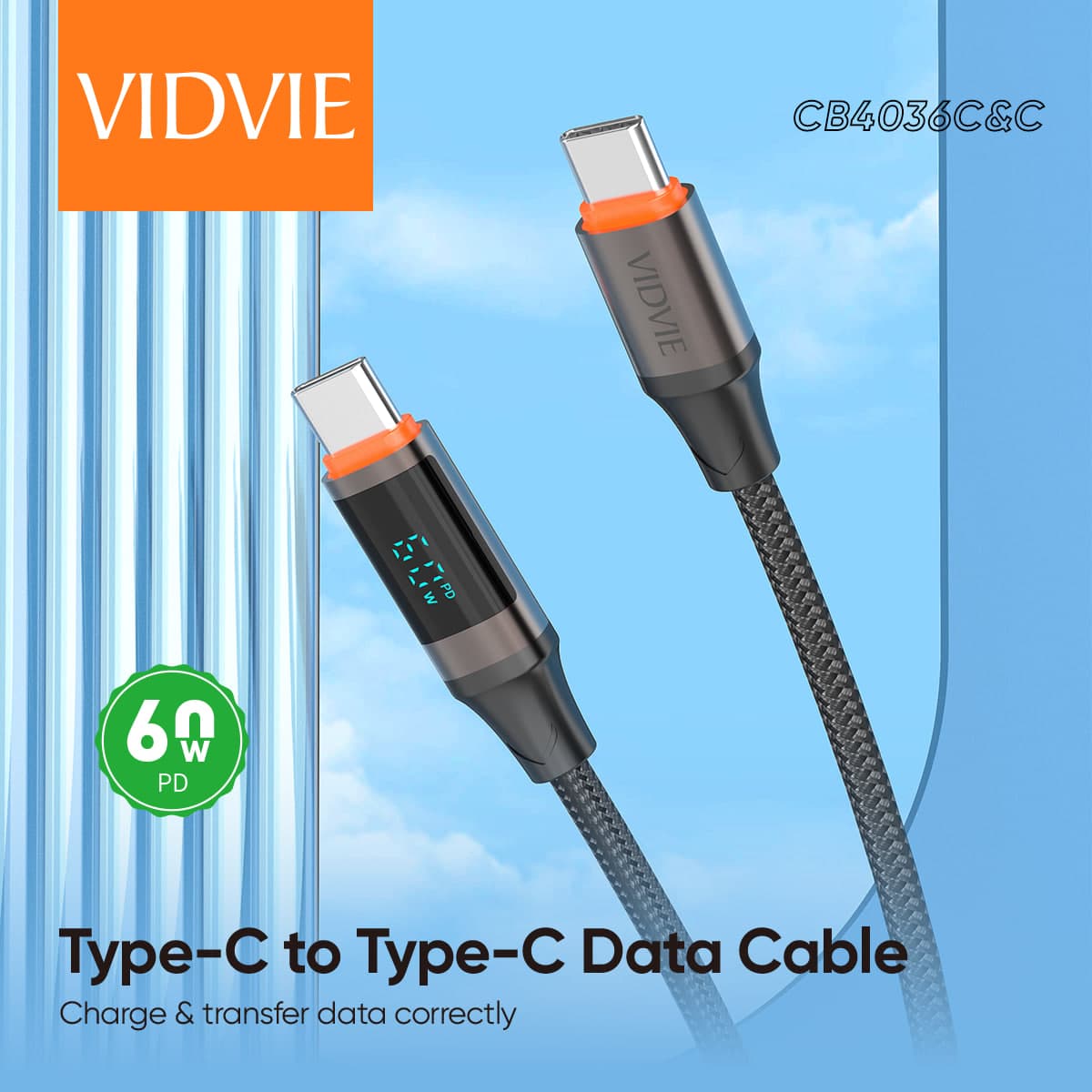 VIDVIE 60W Cable Fast Charging Type-C to Type-c Weaving Data Cable  2