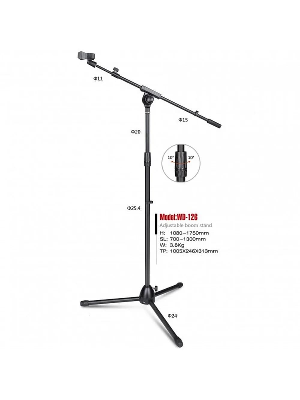 Weida WD-126 Professional Heavy-Duty Studio Boom Microphone Stand
